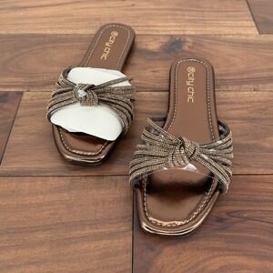 City‎ Chic Bronze Embellished Knot Detail Slide Sandals Women's Size 7W